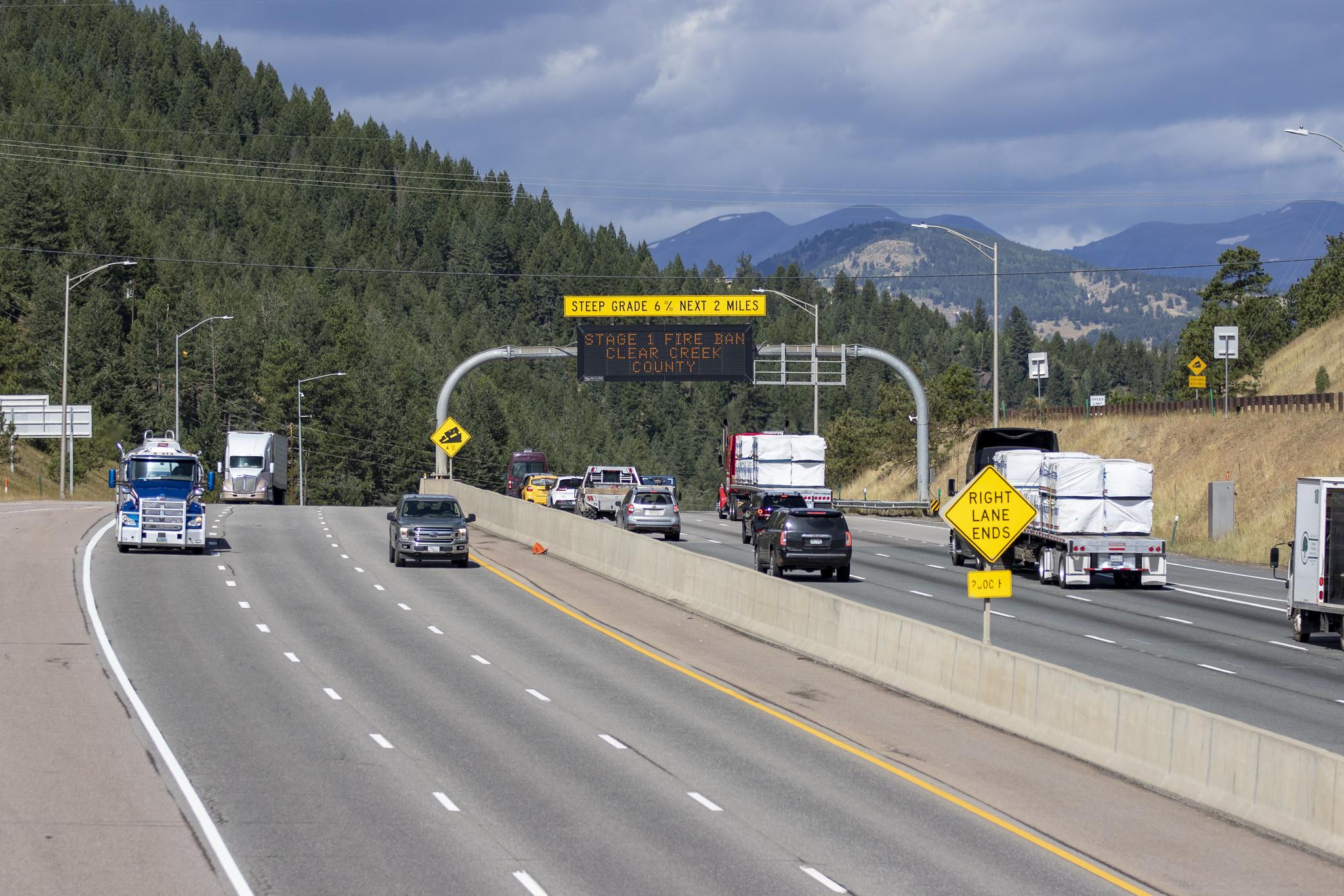 traffic approaching steep grade on road